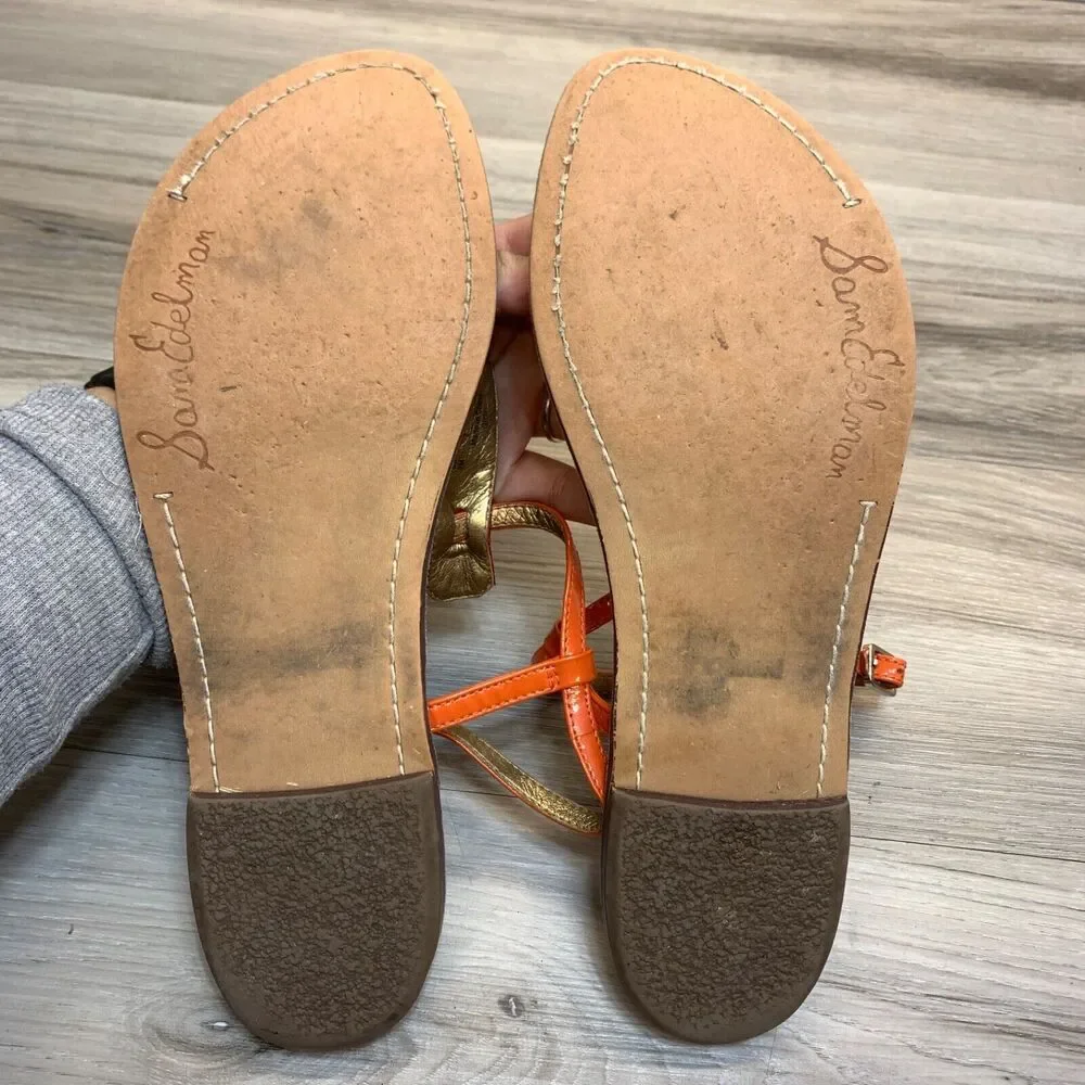 Sam Edelman Gigi Women's Orange Snake Thong T Strap Sandal Size 9 M - Picture 7 of 10